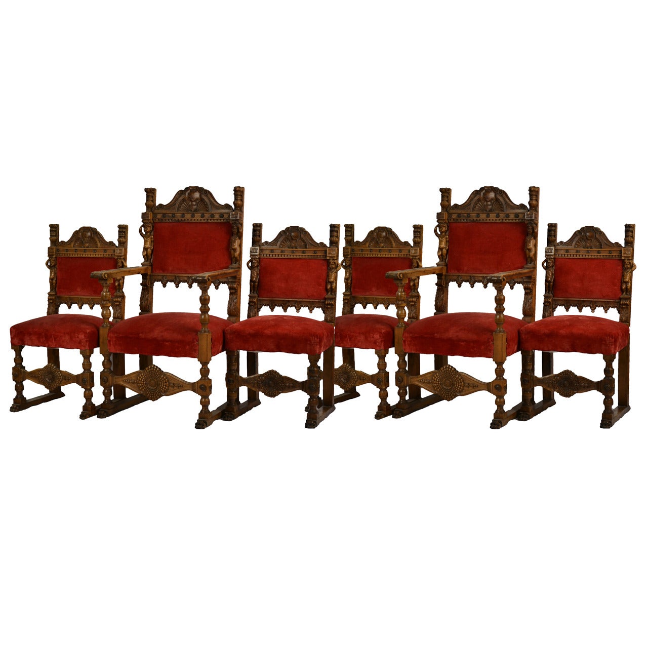 Set of Six Italian Renaissance Revival Chairs For Sale