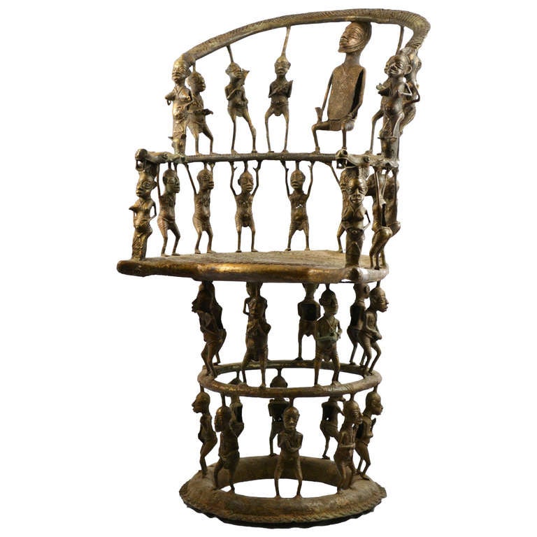 Monumental Bronze Benin Throne Chair For Sale at 1stdibs