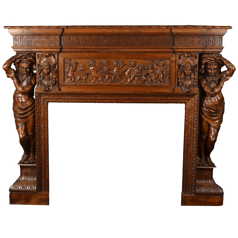 Monumental Italian Multi-Figural Mannerist Fireplace