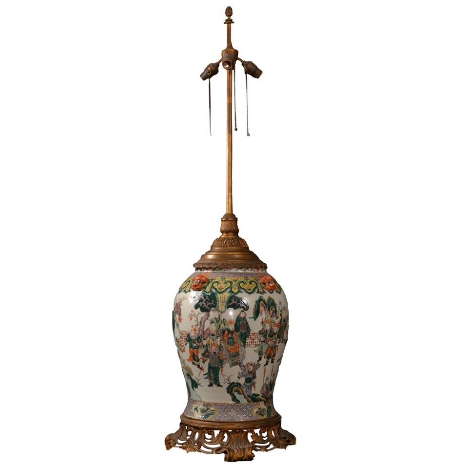 Large Ormolu-Mounted Famille Verte Baluster Vase