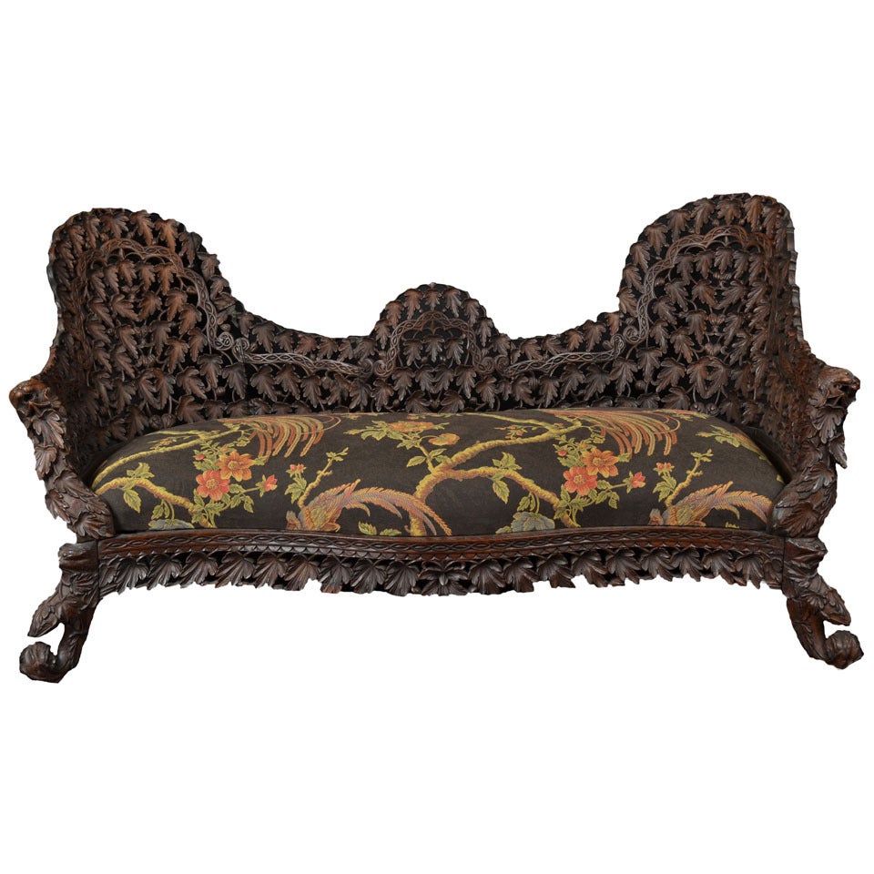 Elaborately Carved Indian Couch