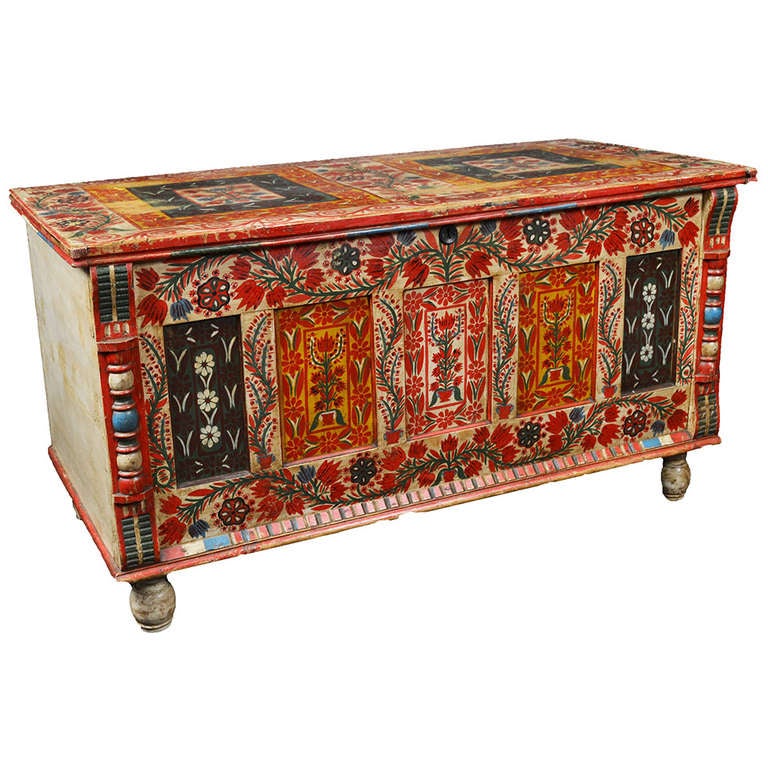 Richly Painted Country Hungarian Chest at 1stDibs