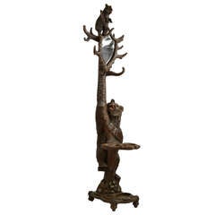 Swiss Black Forest Hall Tree with Carved Bears