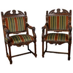 Pair of French Walnut Renaissance Revival Chairs