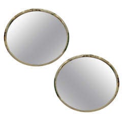 Pair of Midcentury Modern Round Brass Framed Mirrors