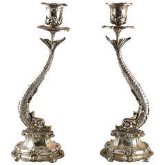 Pair of Sterling Buccellati Dolphin Candlesticks