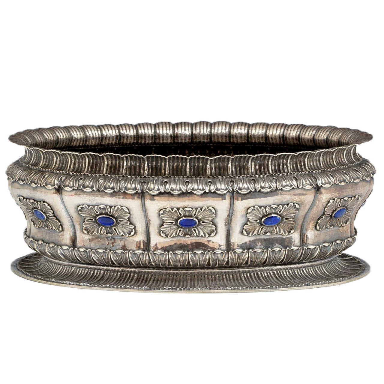 Large Sterling Silver and Lapis Buccellati Wine Cooler Bowl at 1stDibs