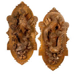 Pair of Carved Nature Morte Wall Plaques