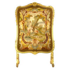 Gilt Aubusson Tapestry Fireplace Screen