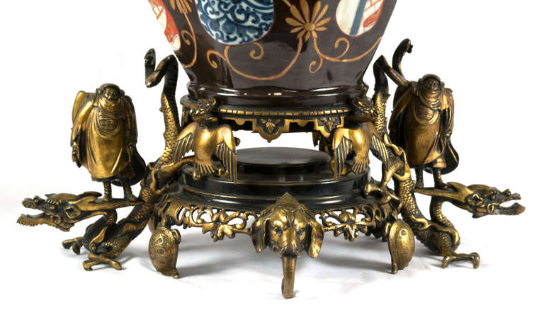 19th Century French Ormolu-mounted Imari Garniture with Dragons & Clock
