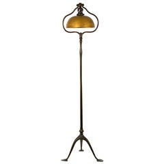 Vintage Bronze Art Nouveau Tiffany Floor Lamp with Original Shade