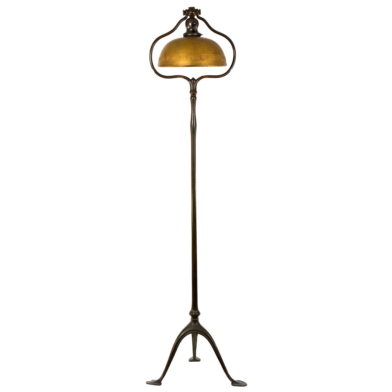 Bronze Art Nouveau Tiffany Floor Lamp with Original Shade