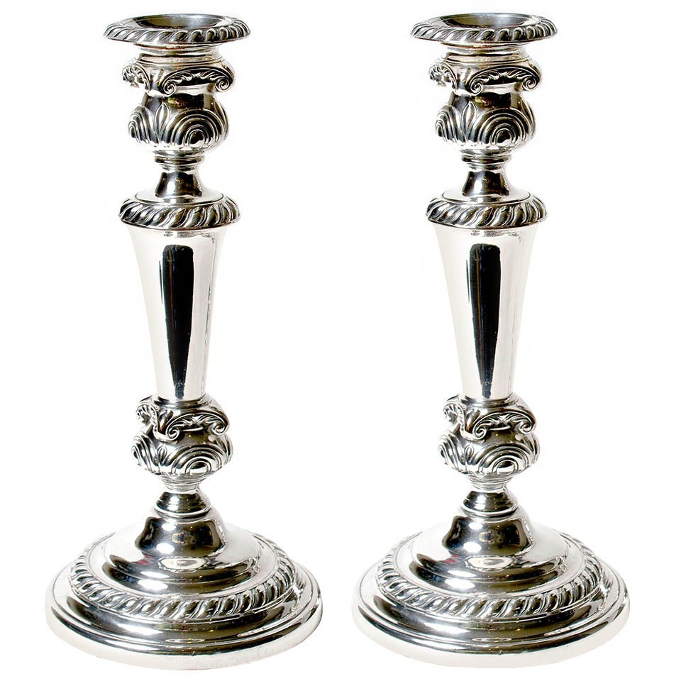Silver Plated Pair Of Candlesticks For Sale