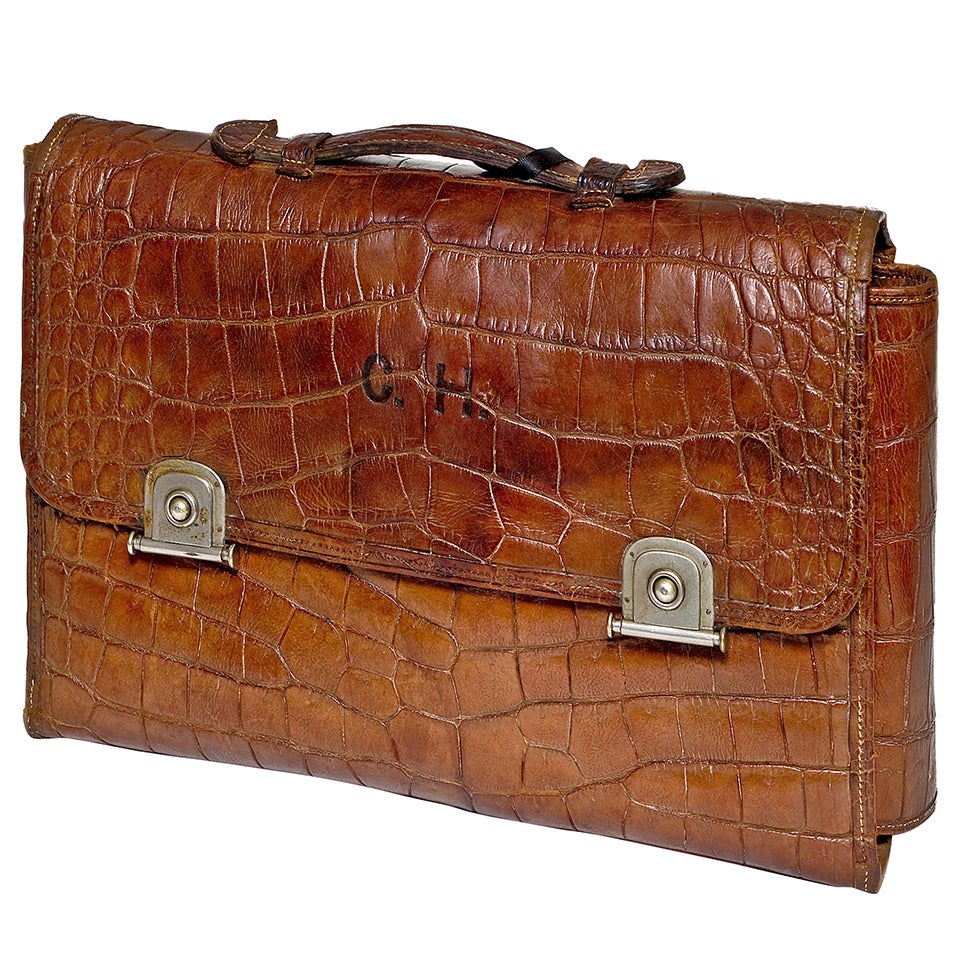 Crocodile Skin Gentleman's Travelling Toiletry Bag For Sale