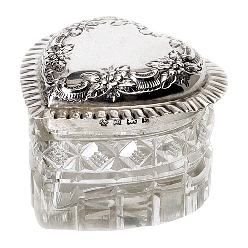 Small Glass Heart Box with Sterling Silver Lid