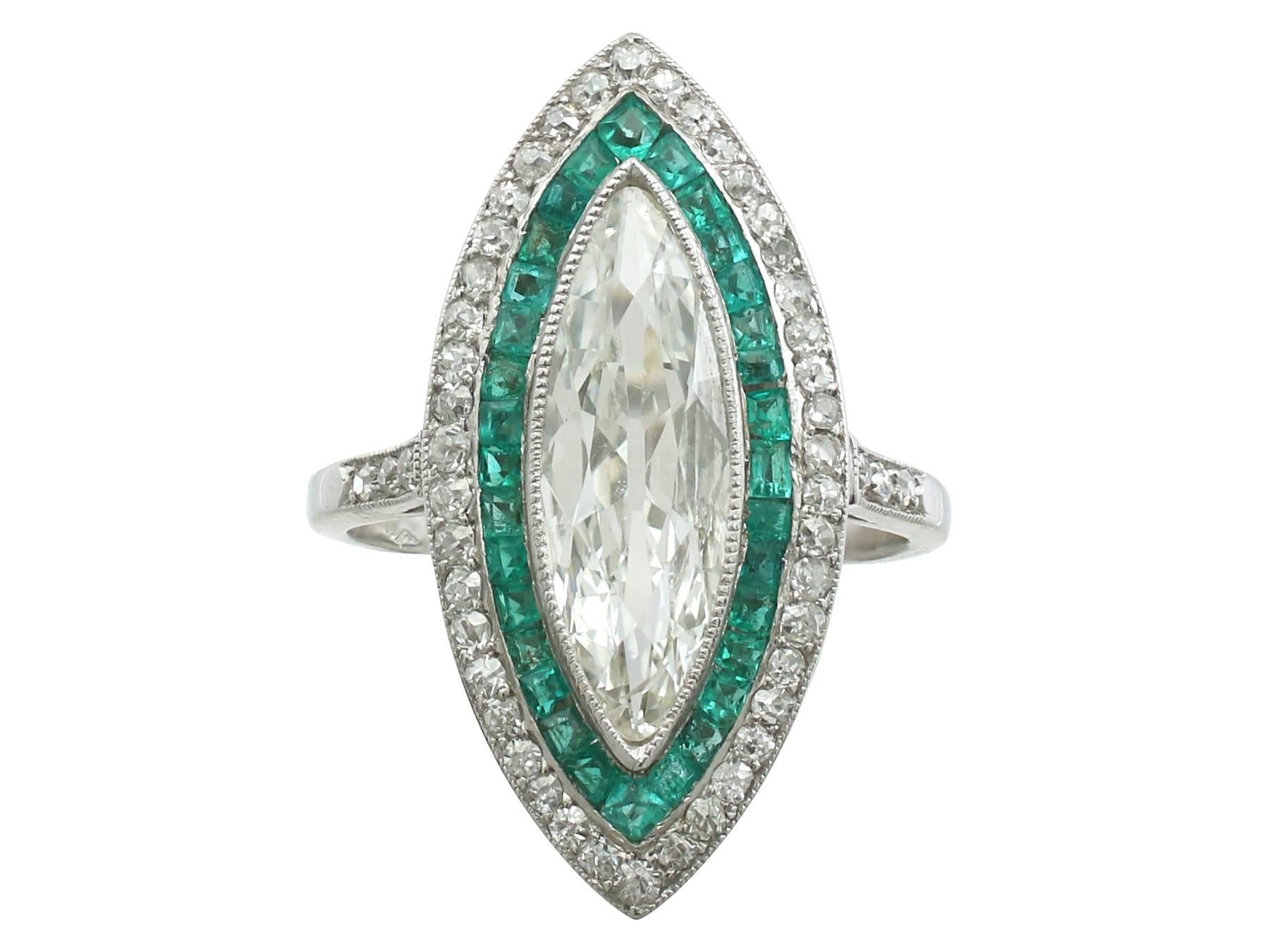 1910s Antique French Emerald 2.82 Carat Diamond Gold Cocktail Ring