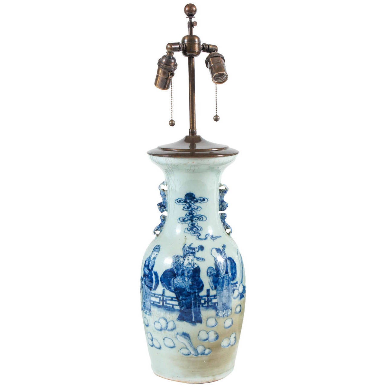19th Century Chinese Export Blue and White Baluster Vase Table Lamp at