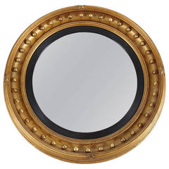 Antique Large English Regency William IV Period Bullseye Convex Form Giltwood Mirror