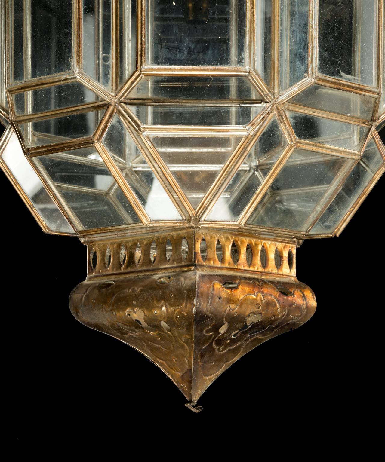 British Moorish Lantern in Copper and Glass