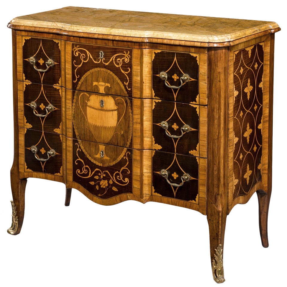 Georgian Marquetry Chest of Drawers Commode For Sale