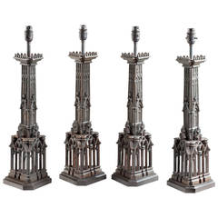 A pair of Gothic Bronze Table Lamps