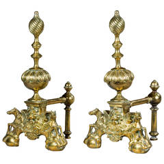 Pair of 19th Century Brass Andirons 3