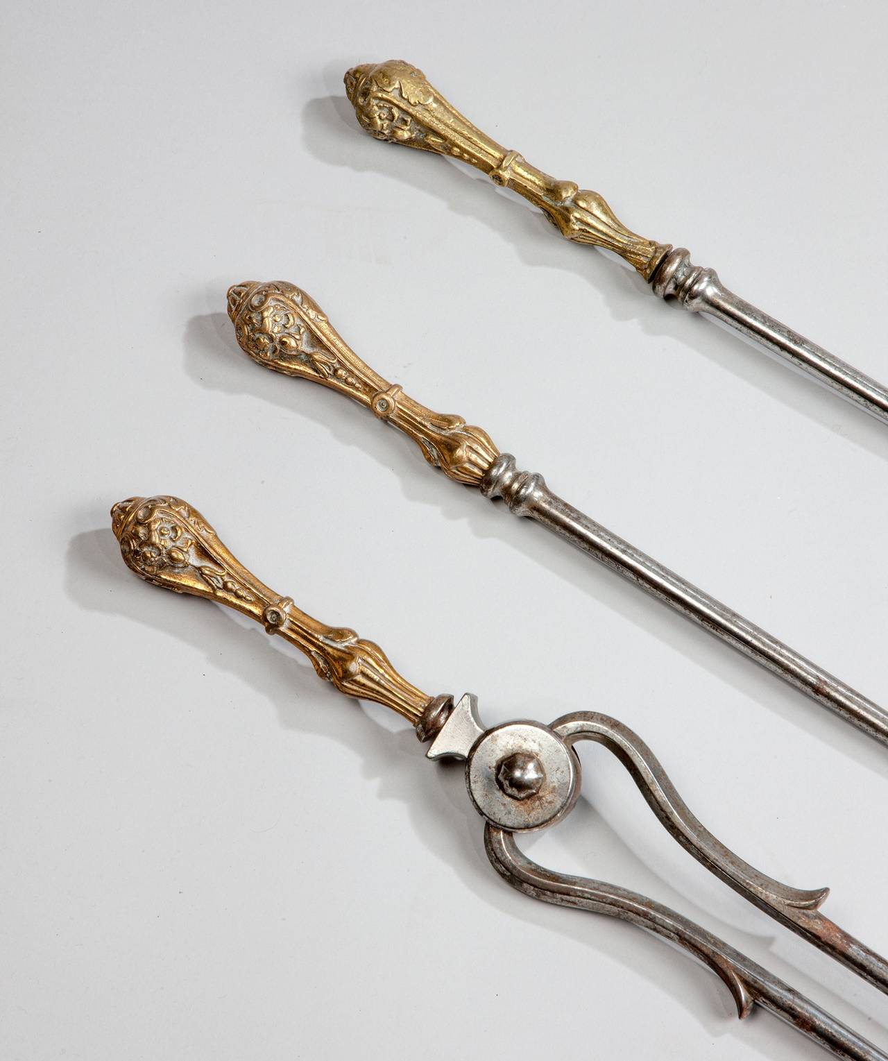 Antique Set of Brass and Steel Fire Irons