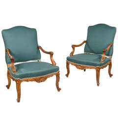 Pair of Louis XV Style Open Armchairs