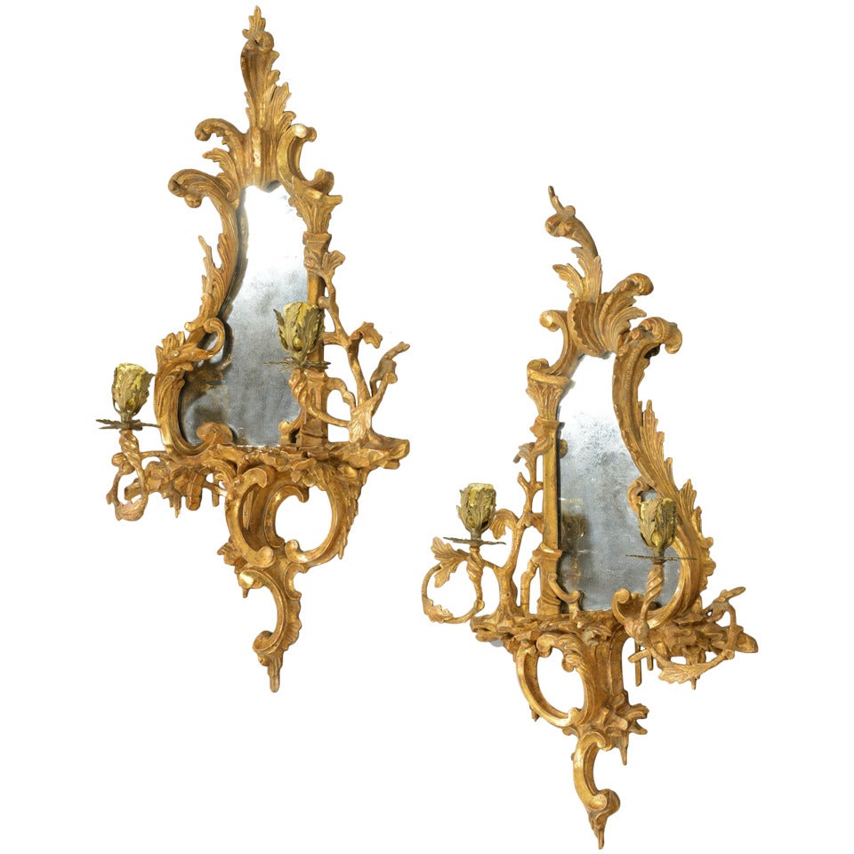 Pair of Chippendale Style Girandole Mirrors For Sale