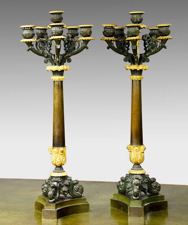 A fine pair of French Empire period bronze and ormolu candelabra.