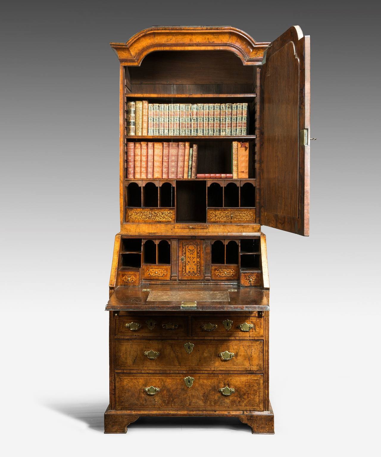 Queen Anne Walnut Bureau Bookcase