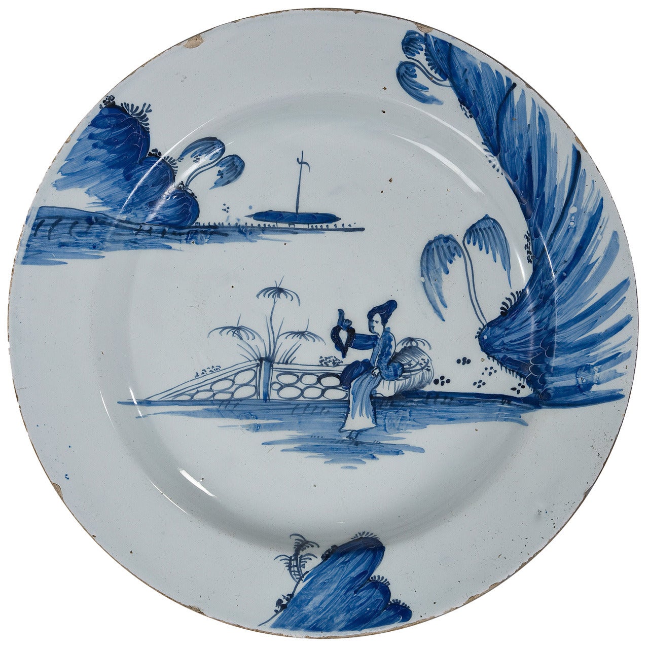 Georgian Delft Blue and White Plate For Sale