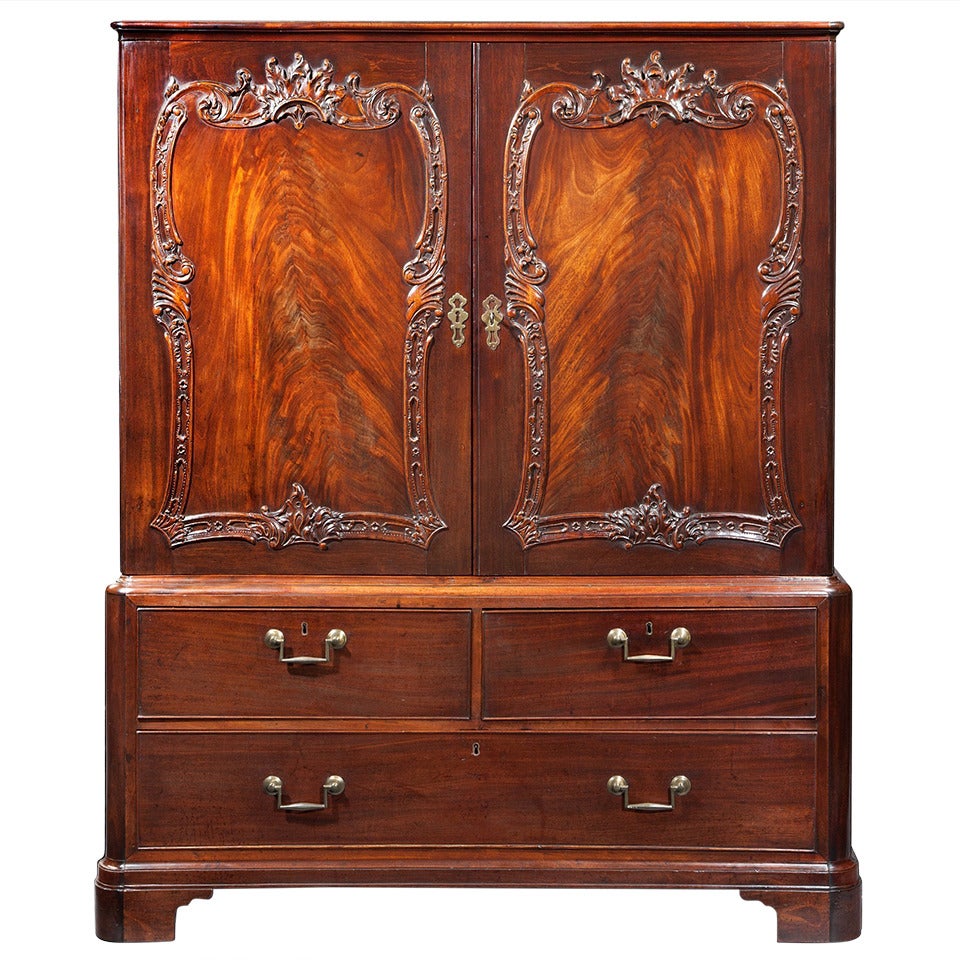 Georgian Chippendale Carved Mahogany Cabinet For Sale
