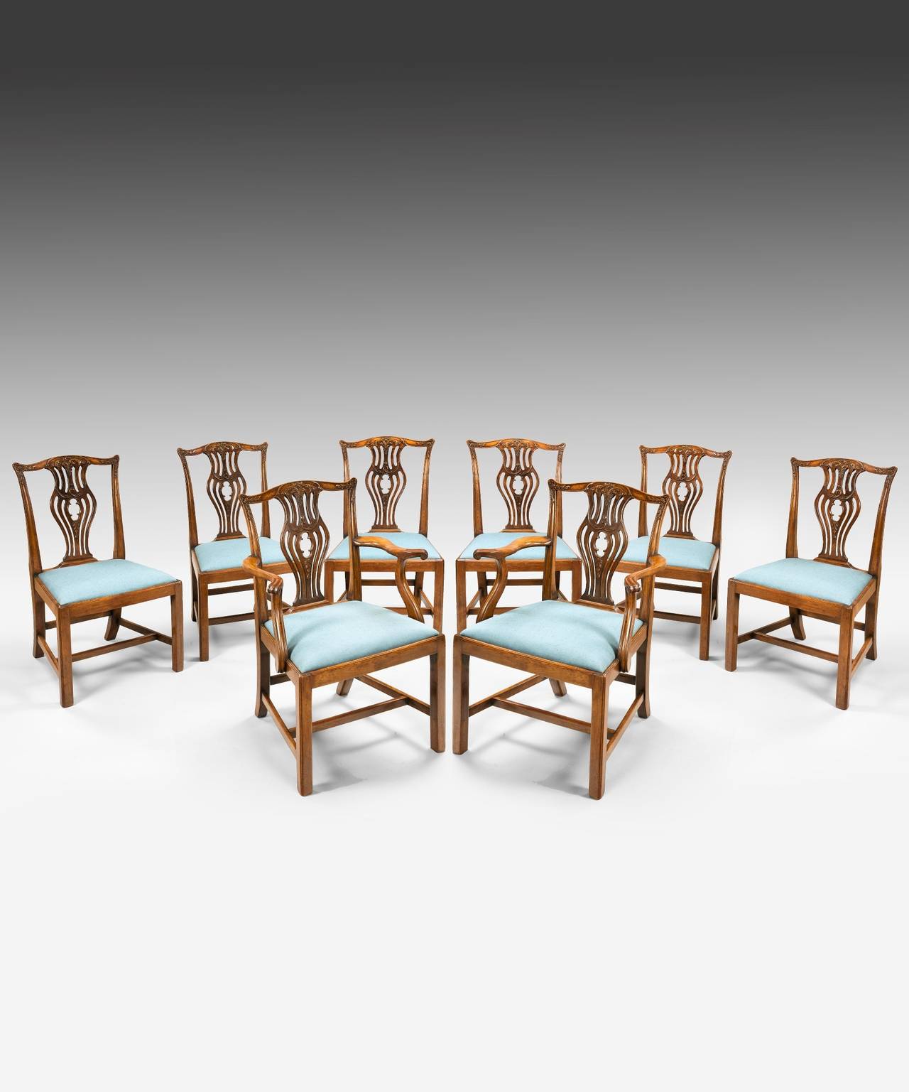 British Set of Eight Chippendale Dining Chairs