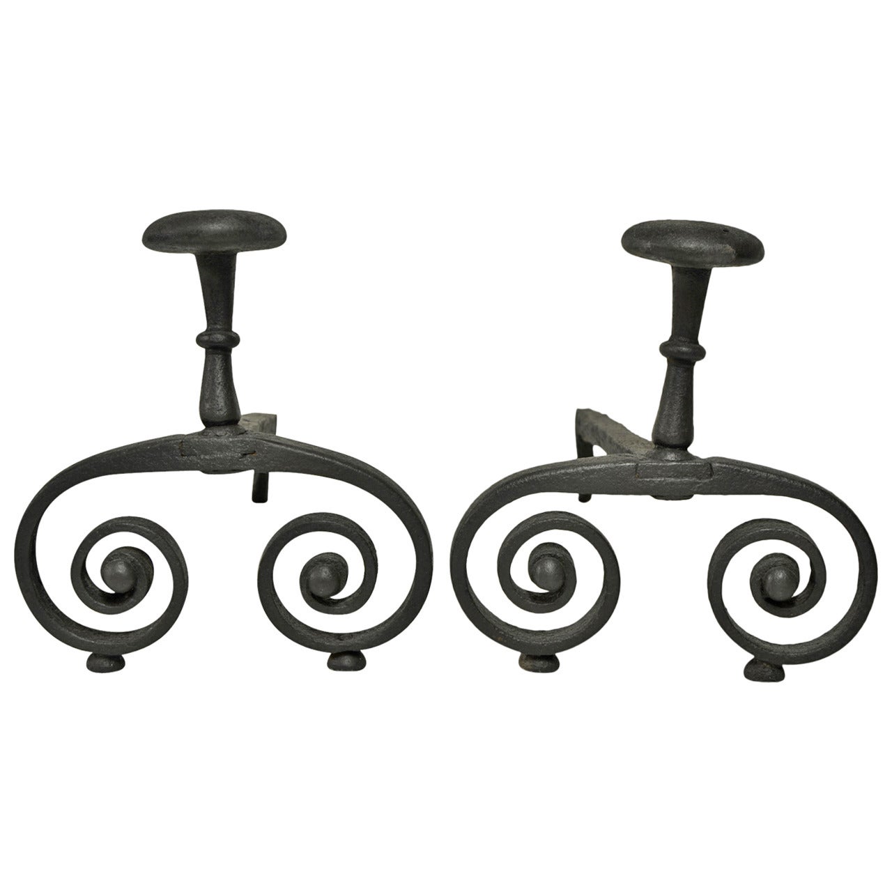 Antique Wrought Iron French Andirons