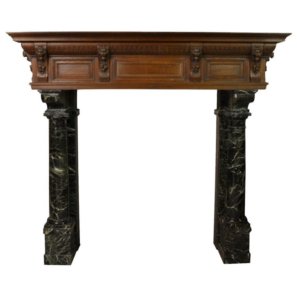 Large Dutch neo-Renaissance antique fireplace, very impressive and grande.
Marble jambs made from beautiful black and green 
