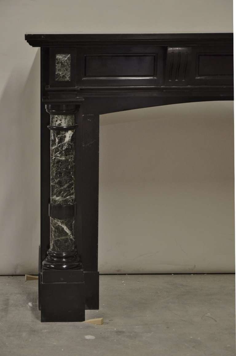 Late 19th Century, Dutch Black Marble Fireplace with Green Marble Pillars 1