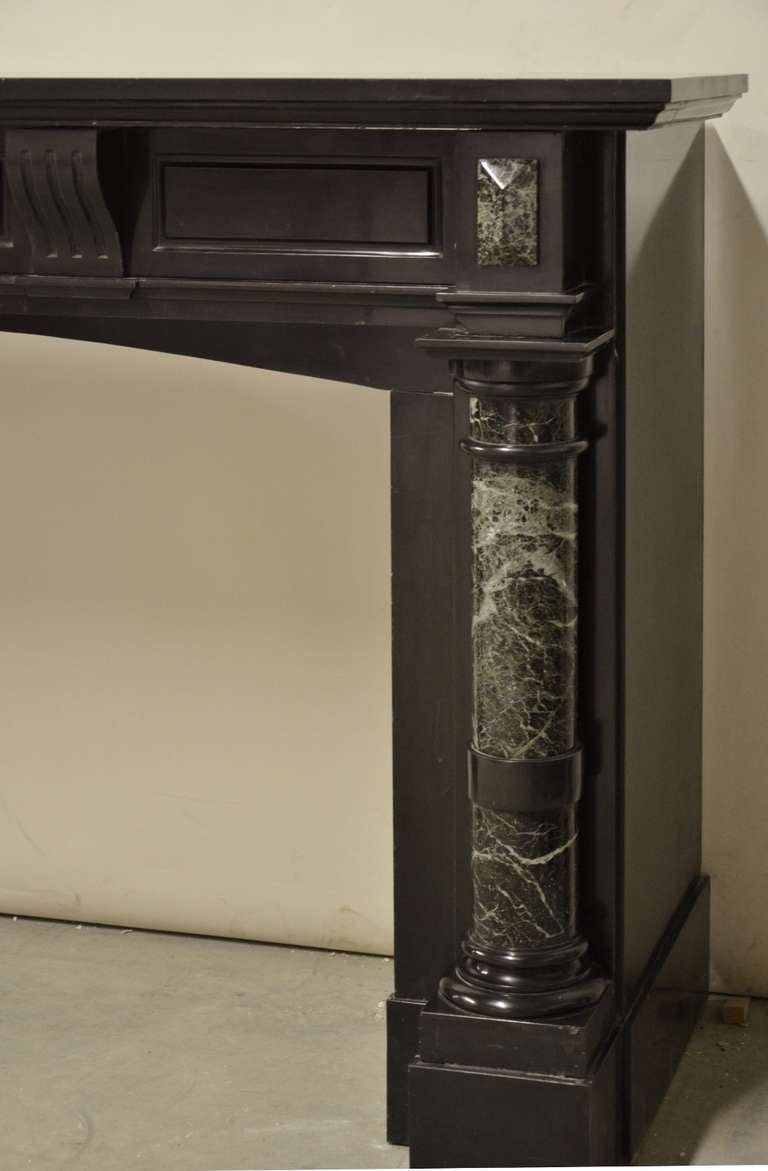 Late 19th Century, Dutch Black Marble Fireplace with Green Marble Pillars 3