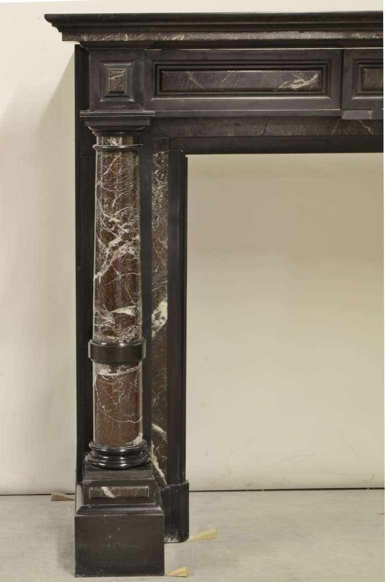 Dutch Black Marble Fireplace with Marble Pillars End of