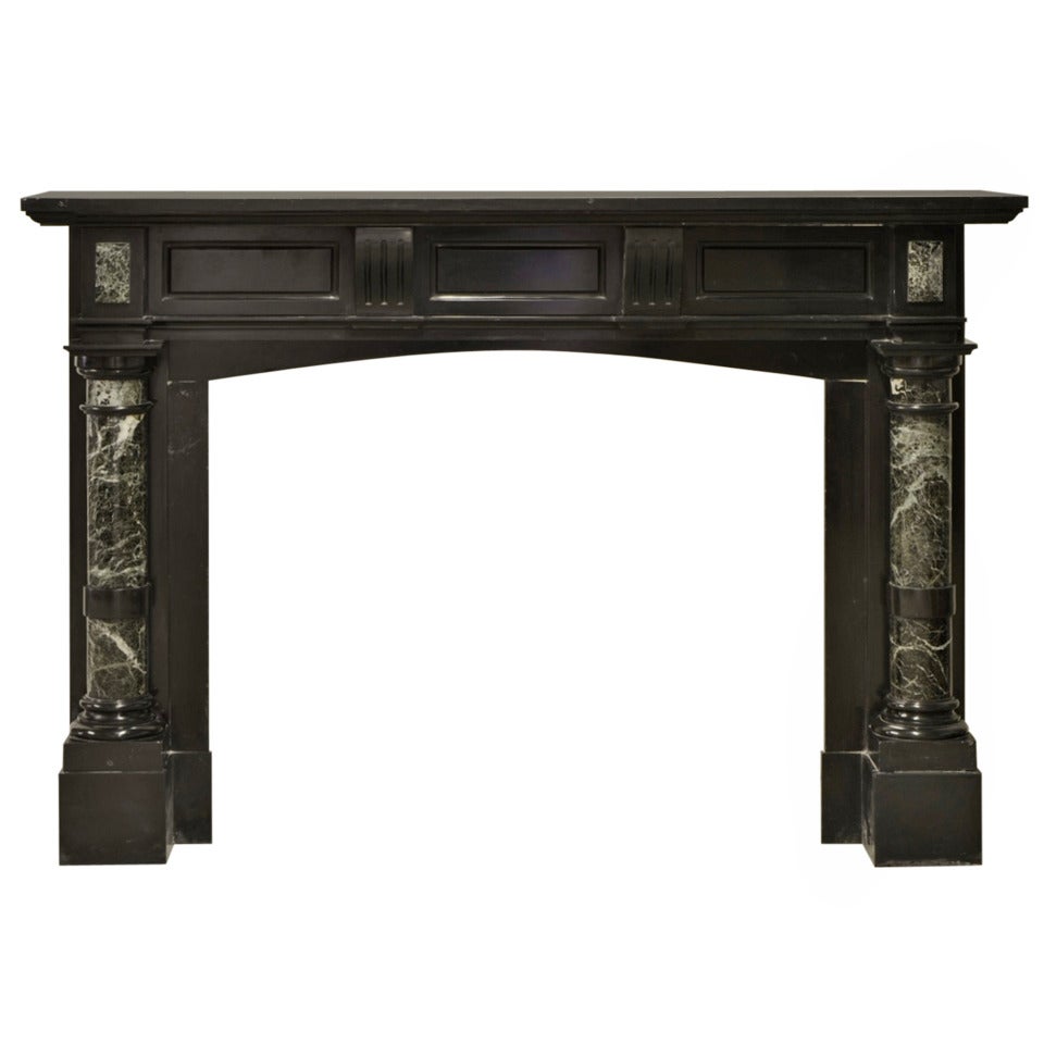 Late 19th Century, Dutch Black Marble Fireplace with Green Marble Pillars