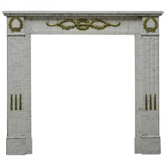 19th Century White Marble and Brass Louis XVI Fireplace Mantel 9