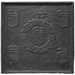 17th Century Large French Cast Iron Fireback, Louis XIII 6
