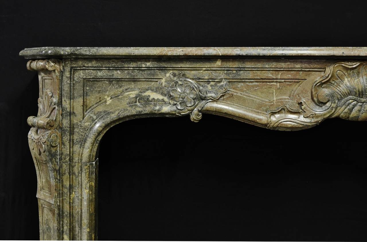 18th Century and Earlier 18th Century Large French Louis XIV Marble Chimneypiece in Rouge Royal