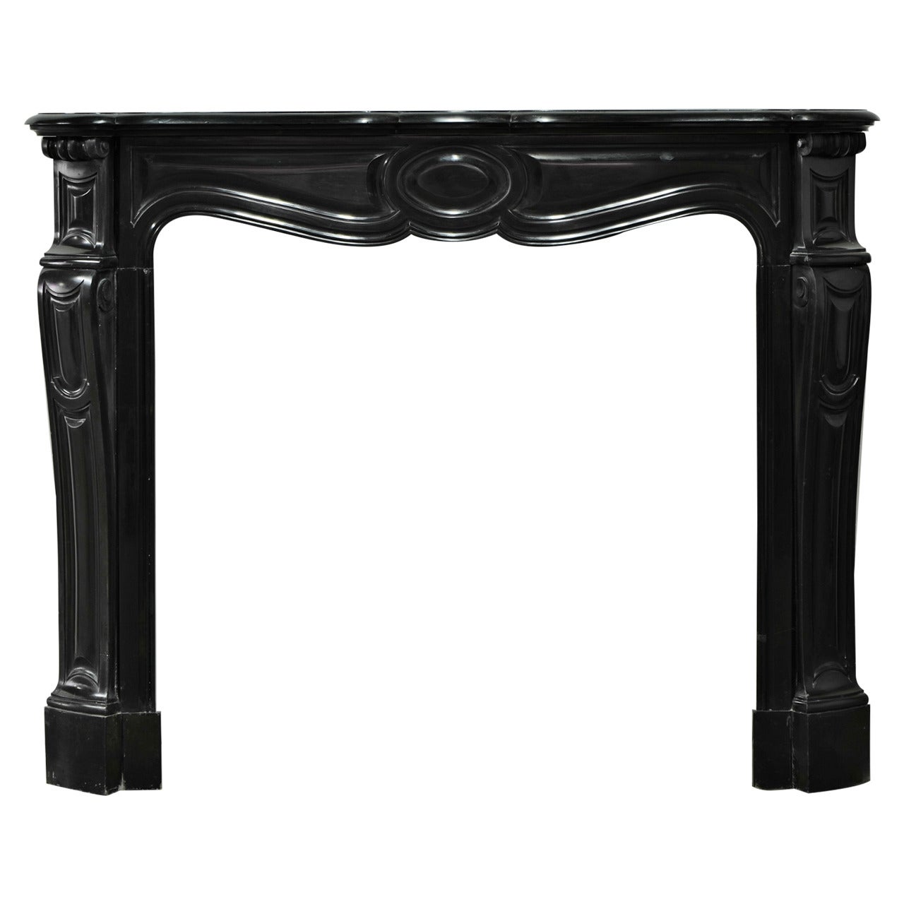 19th Century Black Marble French Louis XV Pompadour Style Fireplace Mantel