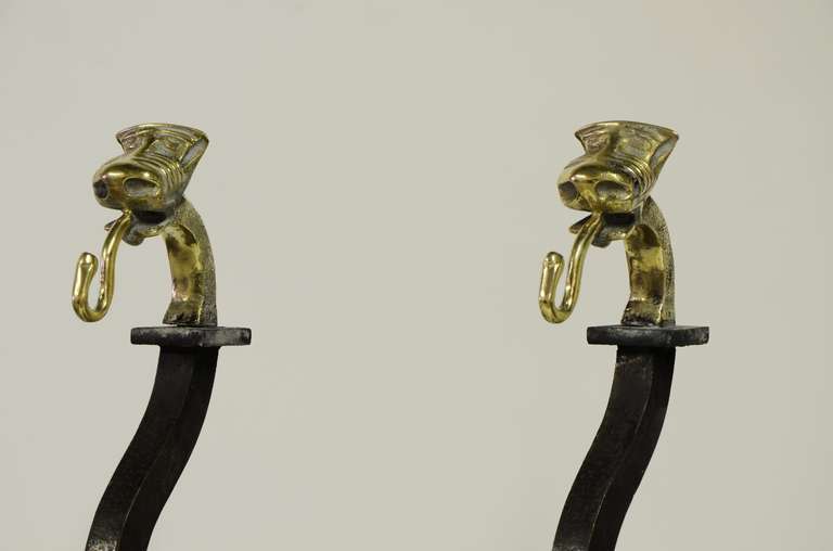 Brass Decorative Pair of 19th Century Andirons For Sale