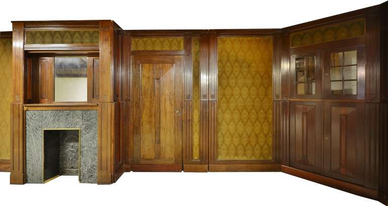 A rare opportunity to acquire this exquisite panelled room with original wall fabric, circa 1912.
This room was designed by Jac. van den Bosch (1868-1948), the wall fabric was designed and made by fabric artist Theo Nieuwenhuis(1866-1951).

Please