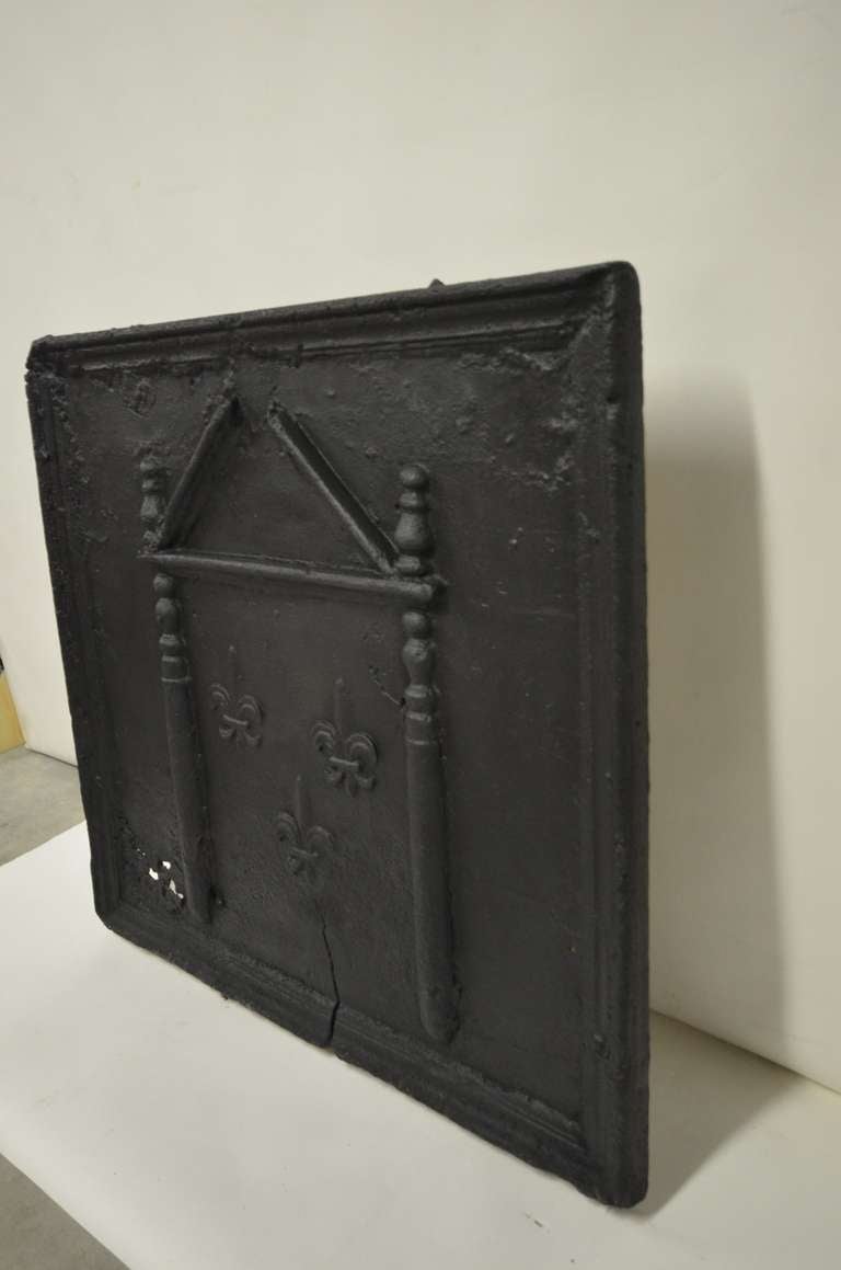 Iron 18th c. French Large Square Fireback For Sale