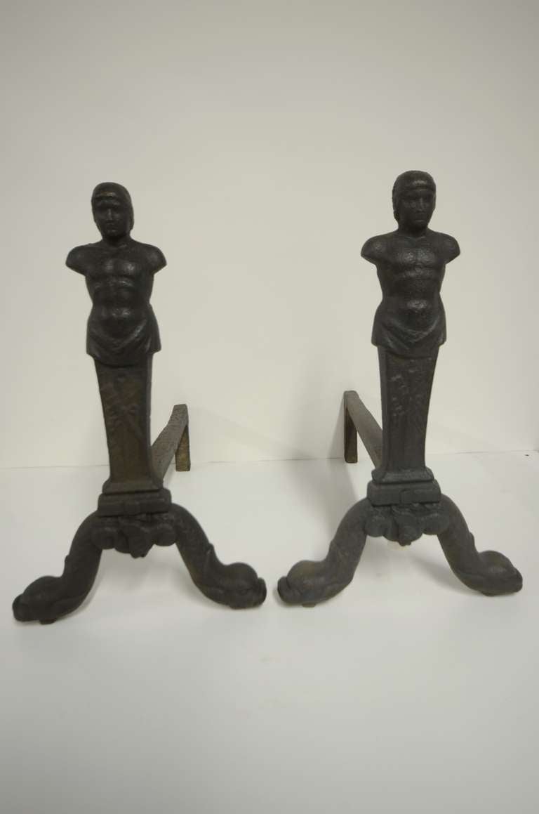 19th Century Rare Pair of Figurative Andirons