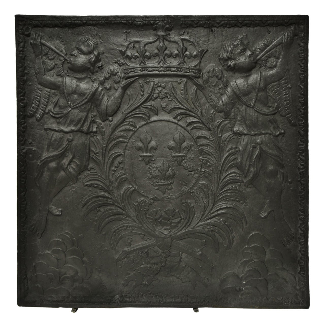 18th c. Fireback Displaying Coat Of Arms Of Chateau Of Versailles