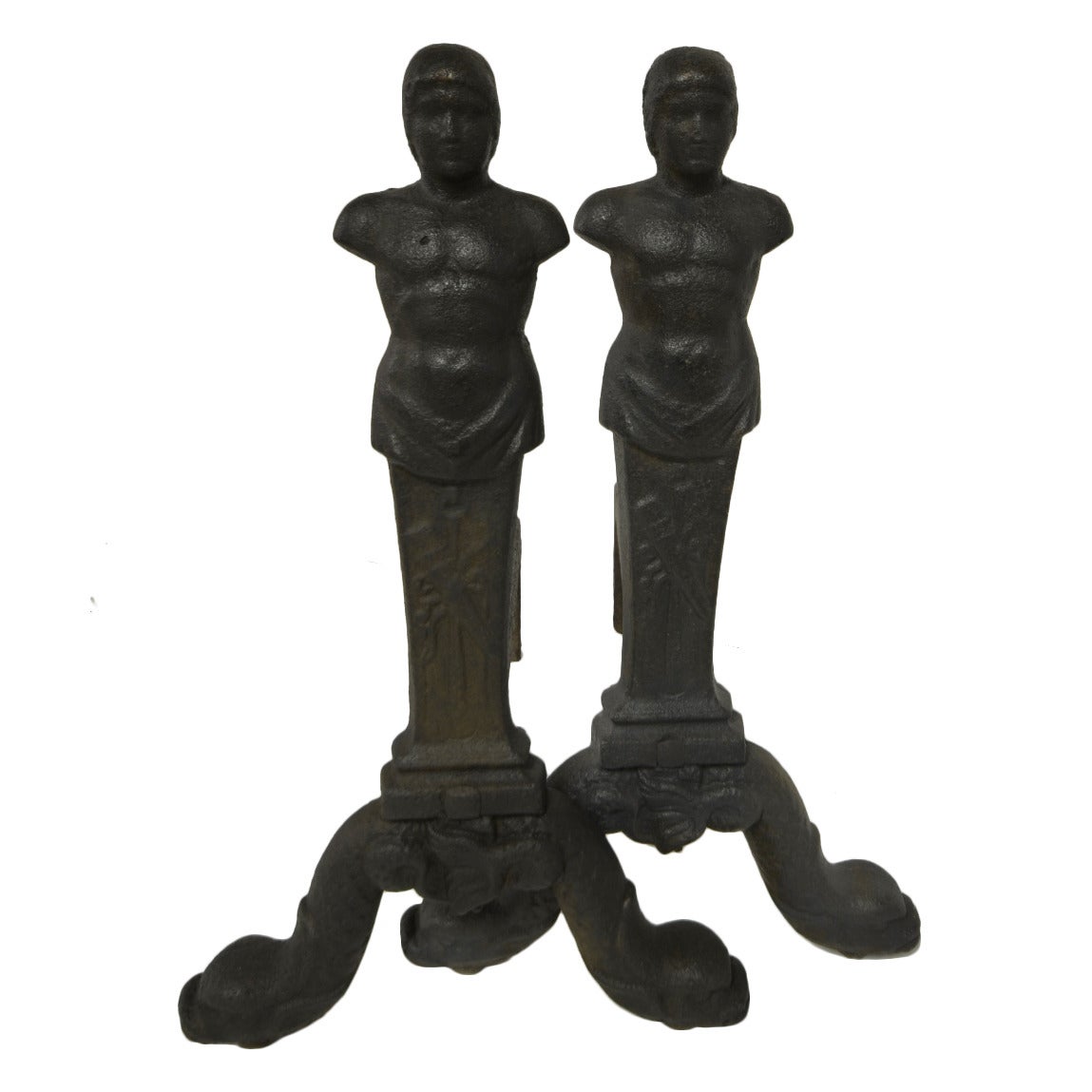 Rare Pair of Figurative Andirons